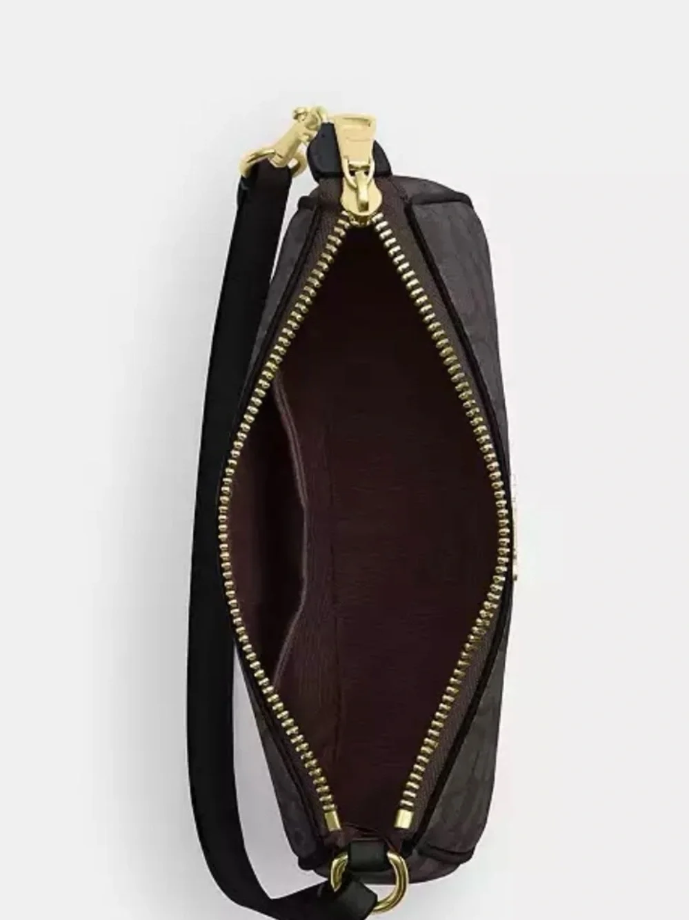 Coach Brown Signature Mini Shoulder Bag with Black Strap